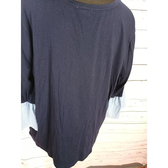 Westbound Womens V-Neck Navy Top With Striped Bell Sleeves 2X - Picture 3 of 7